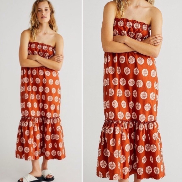 Free People Leanna Bandeau Tube Maxi Dress In Brick Combo Cotton Size Small - Picture 1 of 16